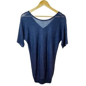 Talbots 100% Linen Short Sleeve Crew Neck Sheer Knit Sweater Navy Size XS
